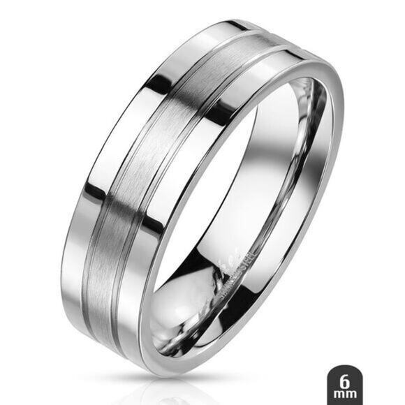 Double‎ Lined and Brushed Center Two Tone Stainless Steel Ring Size 5 - Picture 1 of 1